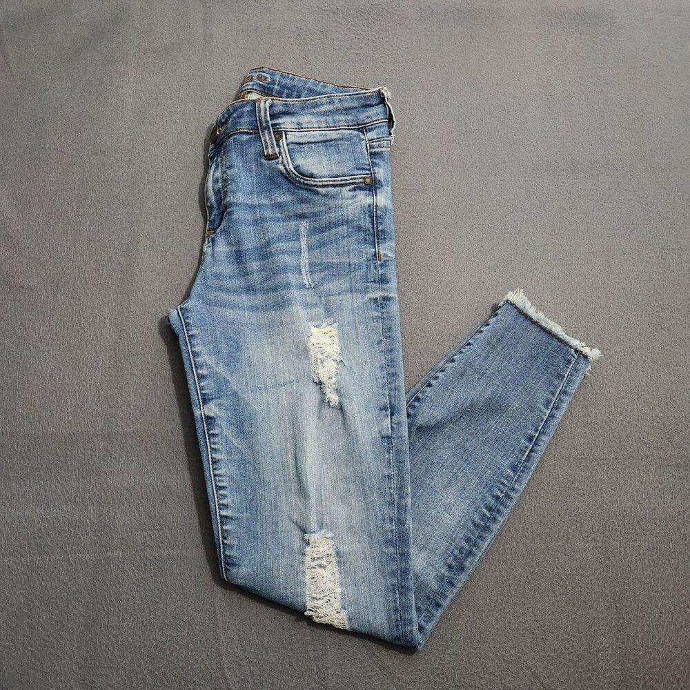 Kut From The Kloth Women 2 Distressed Mid Rise Skinny Raw Hem  Jeans